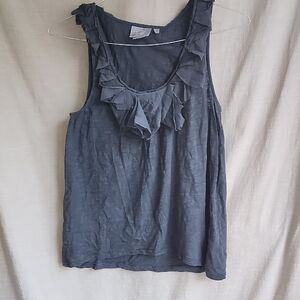Vanessa Virgina Elegant Charcoal Ruffled Tank Top